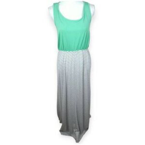 JUST BE MINT & GRAY & WHITE MAXI DRESS W/TWIST BACK SZ.M EUC.